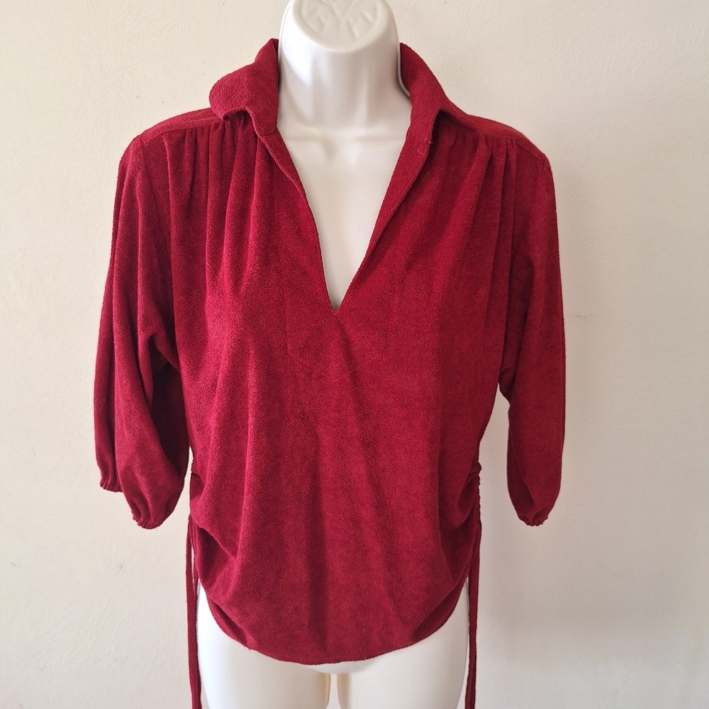 Byer California Terrycloth Vintage Johnny Collar Boho Blouson 3/4 Sleeve Medium